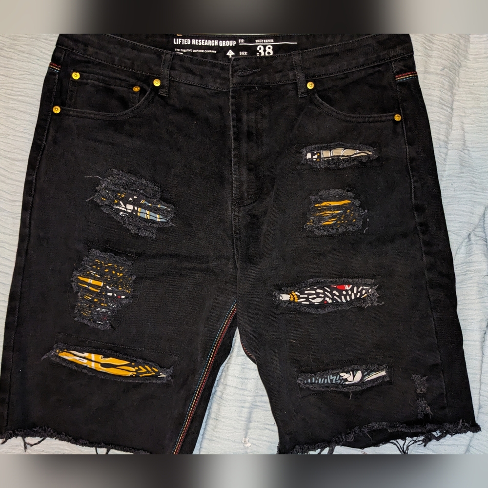 LRG Black Denim Distressed 'Reaper' Shorts w/Stylish Horizontal Rips, NWOT
